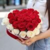 35 Premium White Roses with the Red Heart