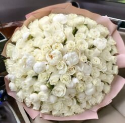 100 White Roses & Peonies Mix