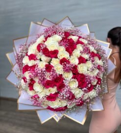 100 Mix Pink Roses & Baby Breath