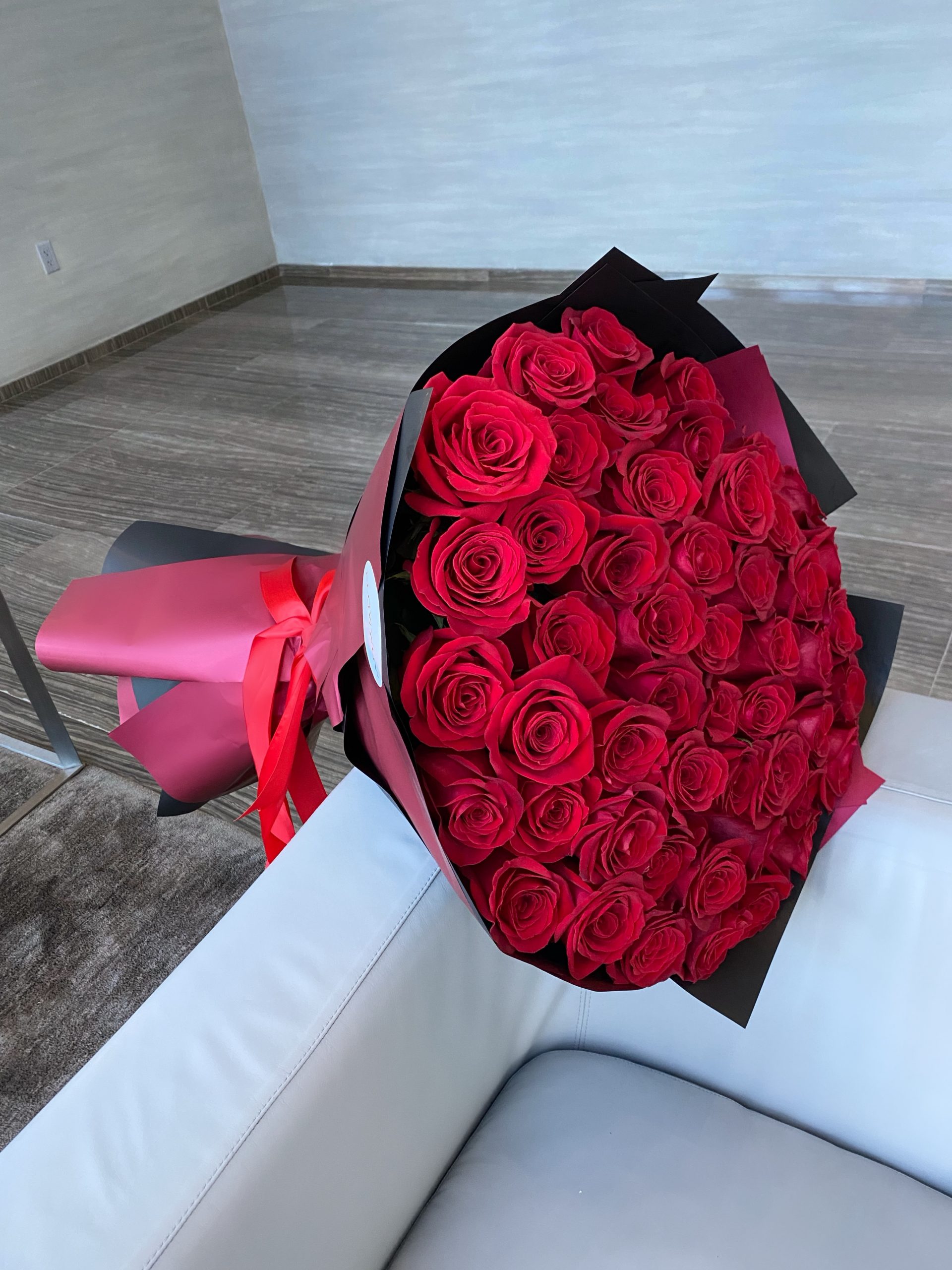 50 Red Roses Hand-crafted bouquet by Luxury Flowers Miami